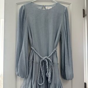 Chic Light Blue Mini Dress with Braided Waist Tie